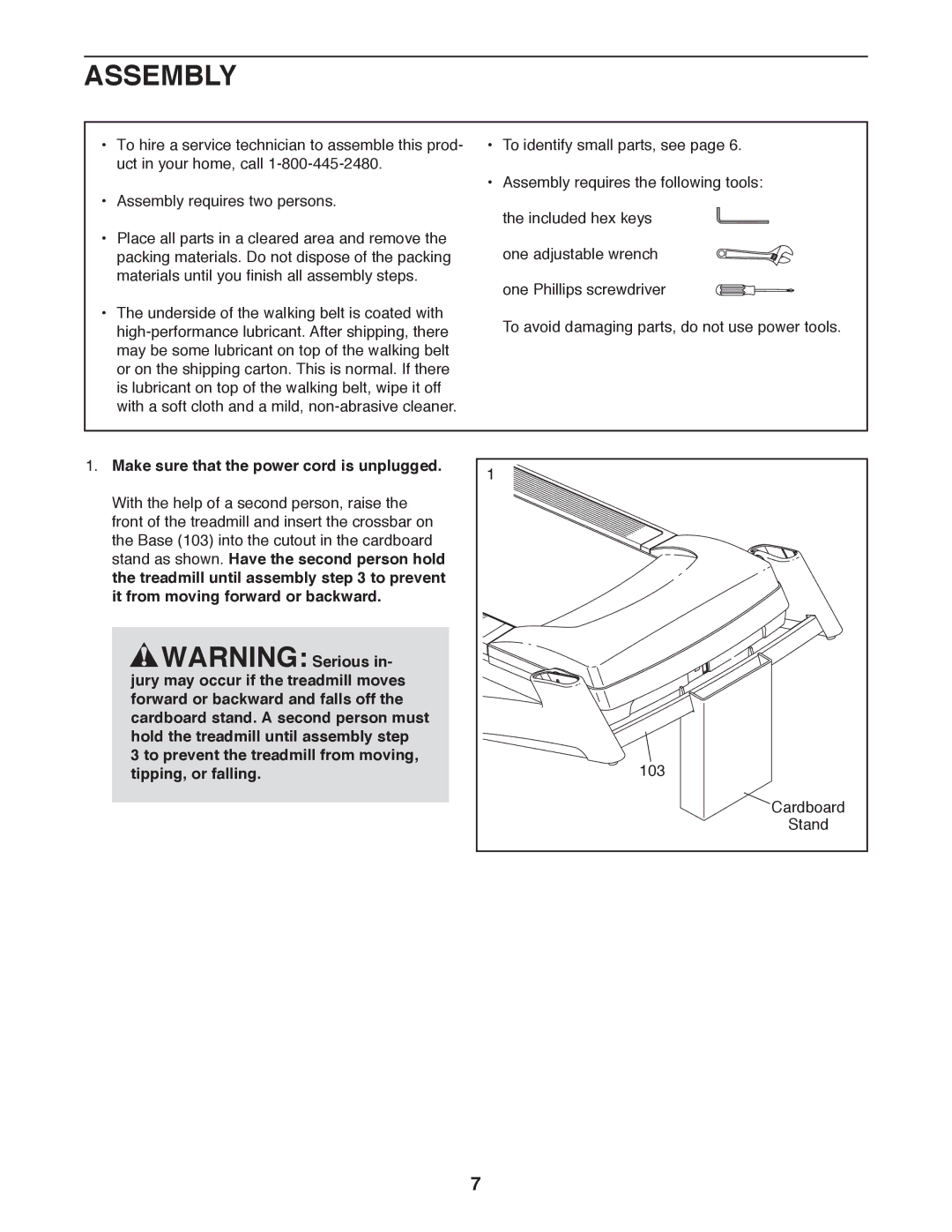 Epic Fitness TL 2710 manual Assembly, Make sure that the power cord is unplugged 