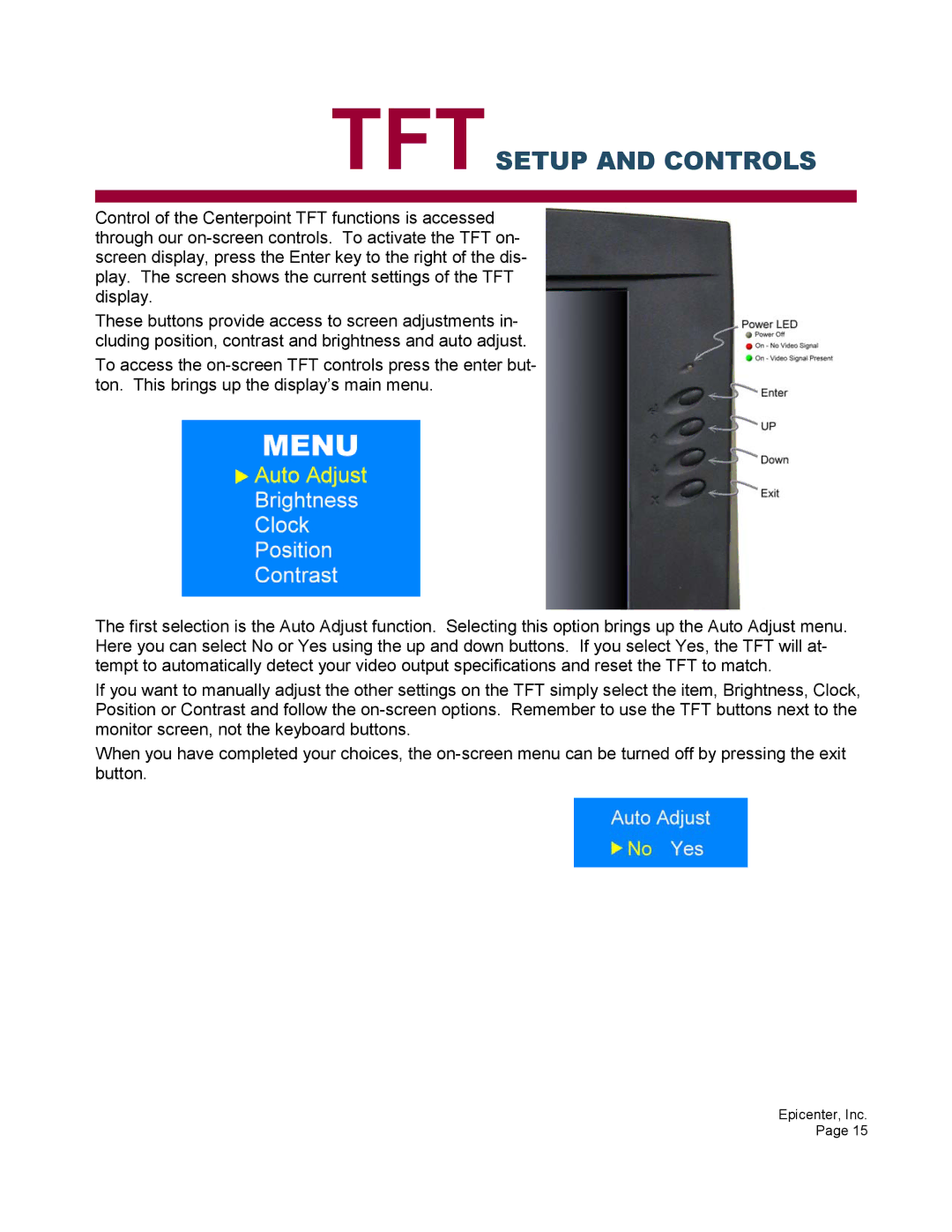 Epicenter 16 user manual Tftsetup and Controls 