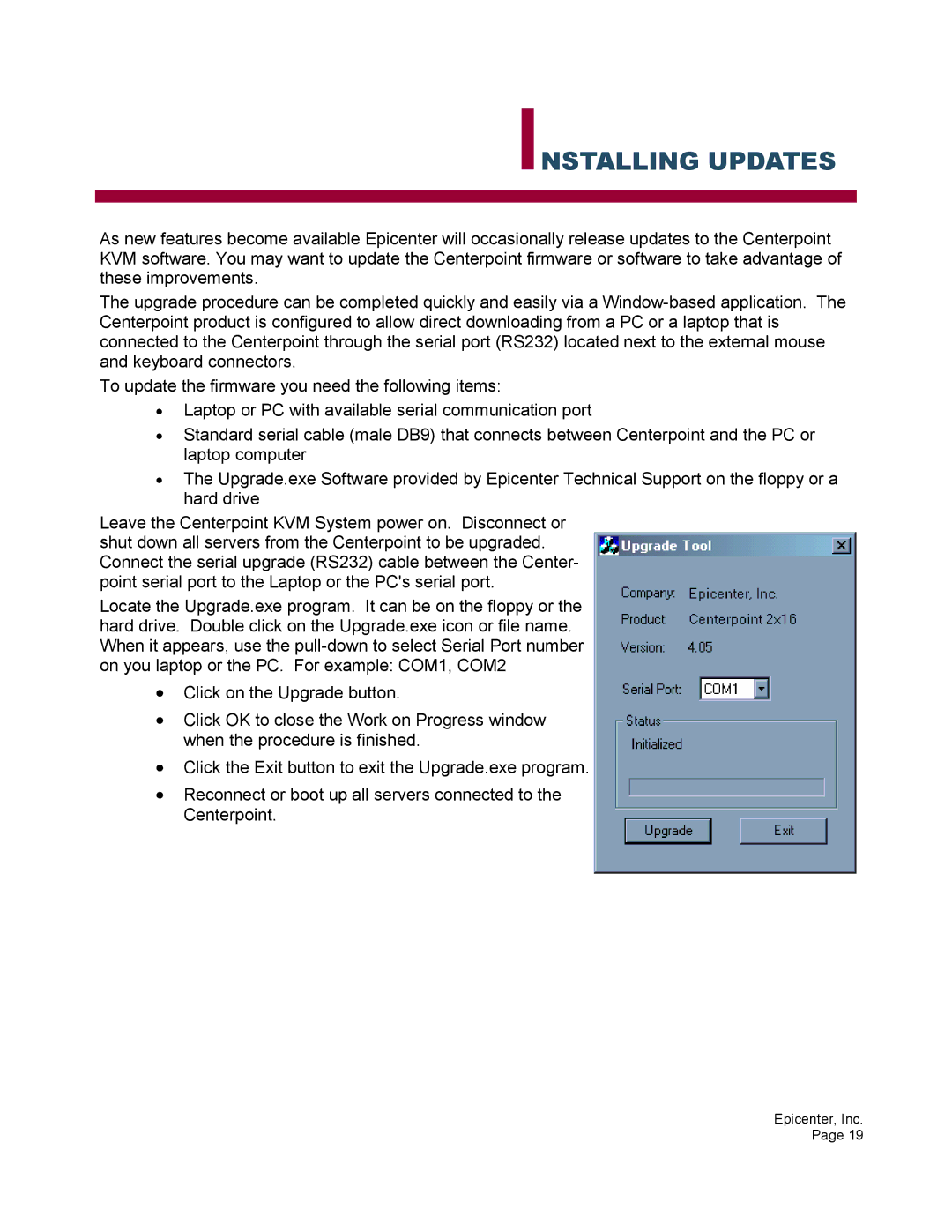 Epicenter 2x16, 2x8 user manual Installing Updates 