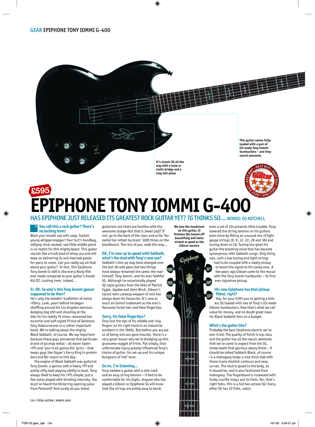 Epiphone manual Gear Epiphone Tony Iommi G-400 