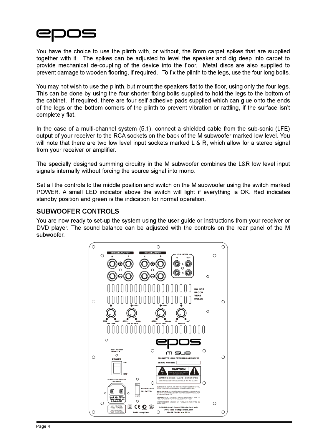 EPOS M Series manual Subwoofer Controls, ++L 