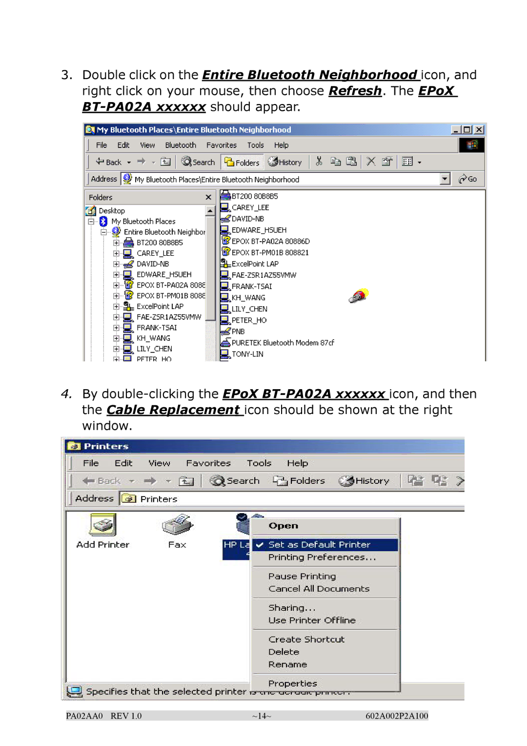 EPoX Computer BT-PA02A manual PA02AA0 REV ~14~ 602A002P2A100 