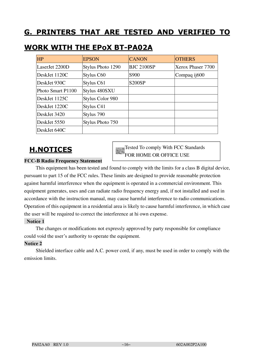 EPoX Computer BT-PA02A manual Printers That are Tested and Verified to 