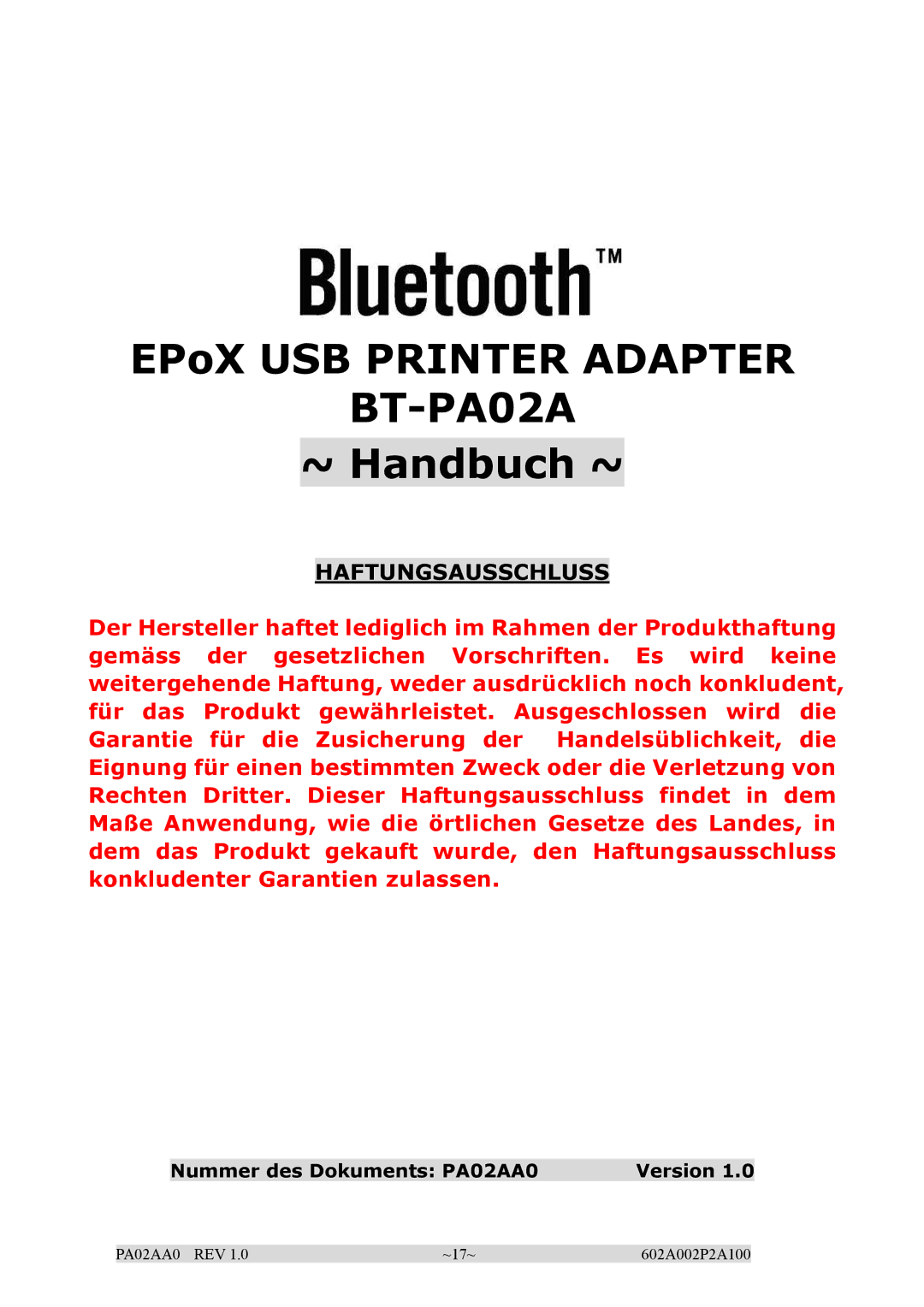 EPoX Computer BT-PA02A manual ~ Handbuch ~ 