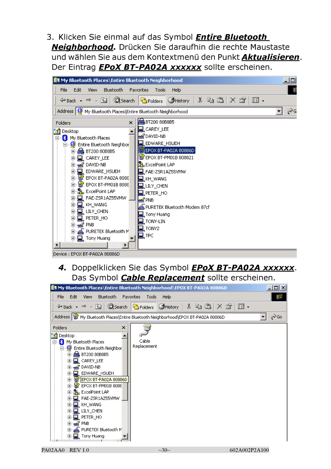 EPoX Computer BT-PA02A manual PA02AA0 REV ~30~ 602A002P2A100 