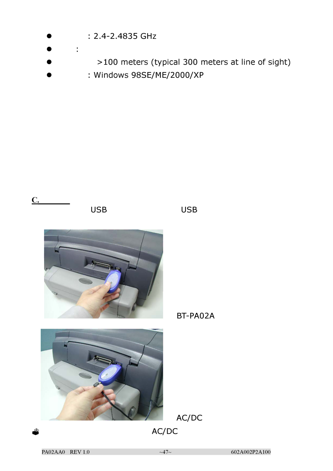 EPoX Computer BT-PA02A manual Usb Usb 