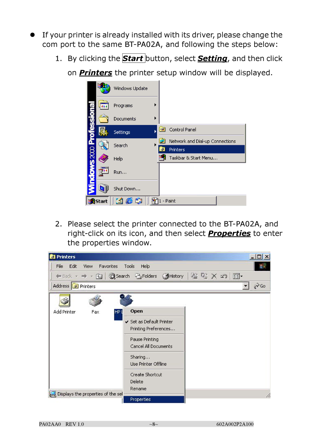 EPoX Computer BT-PA02A manual PA02AA0 REV ~8~ 602A002P2A100 