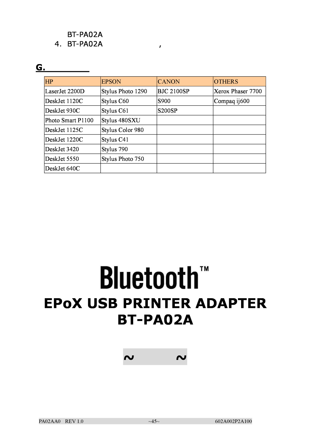 EPoX Computer manual EPoX USB PRINTER ADAPTER BT-PA02A 