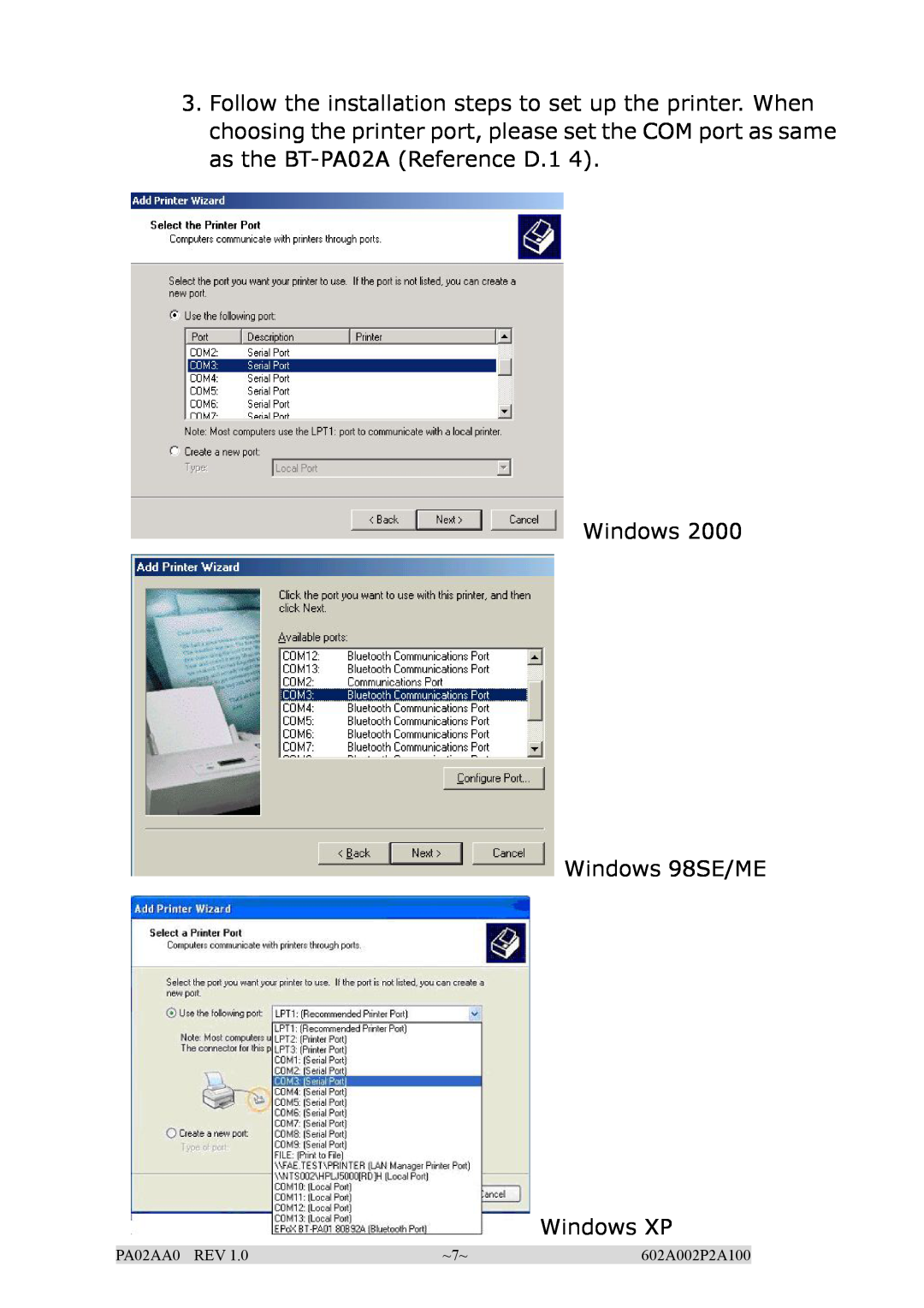 EPoX Computer BT-PA02A manual Windows Windows 98SE/ME Windows XP, PA02AA0 REV, 602A002P2A100 