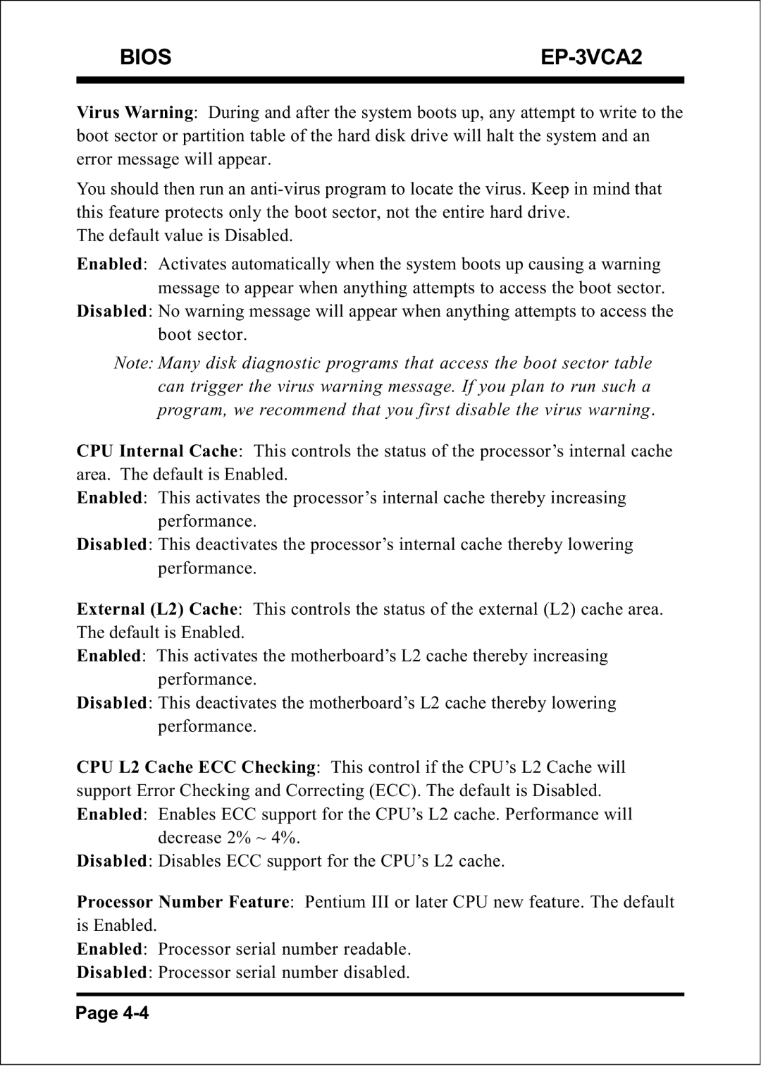 EPoX Computer specifications Bios EP-3VCA2 