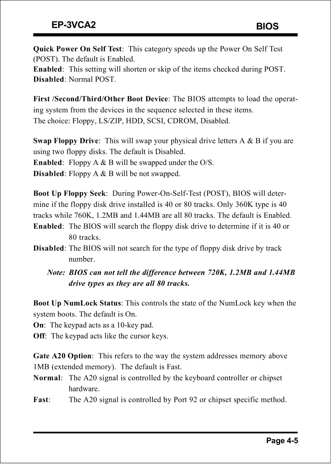 EPoX Computer specifications EP-3VCA2 Bios 