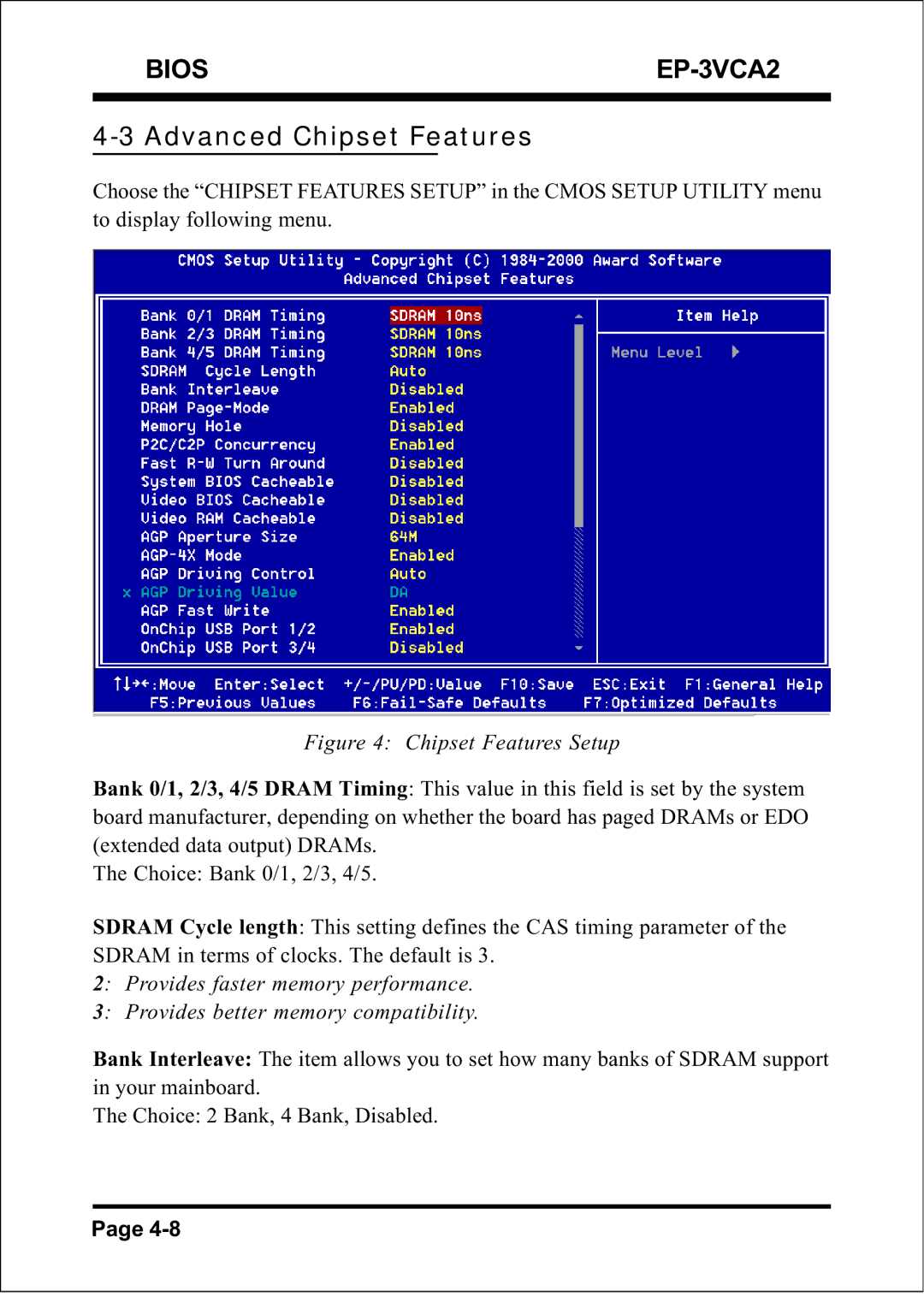 EPoX Computer EP-3VCA2 specifications Advanced Chipset Features 