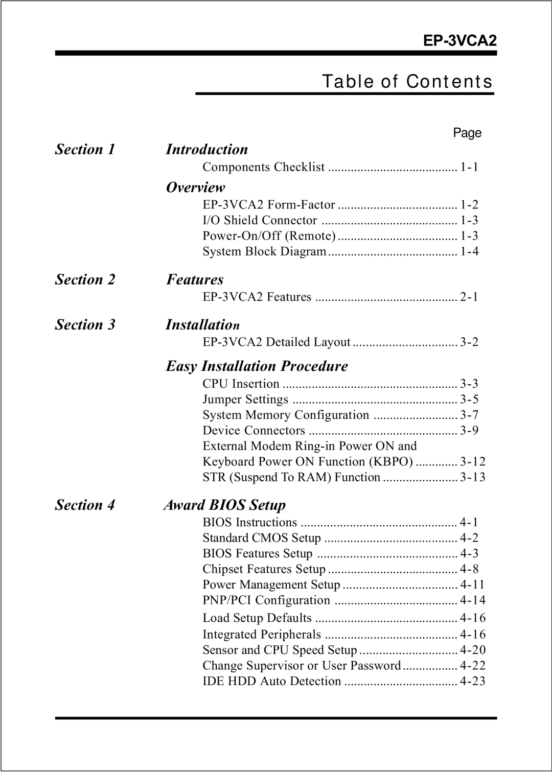 EPoX Computer EP-3VCA2 specifications Table of Contents 