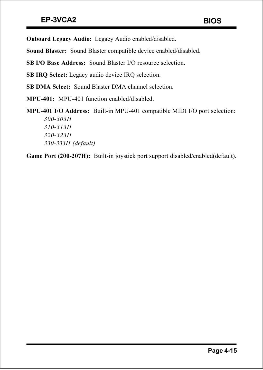 EPoX Computer specifications EP-3VCA2 Bios 