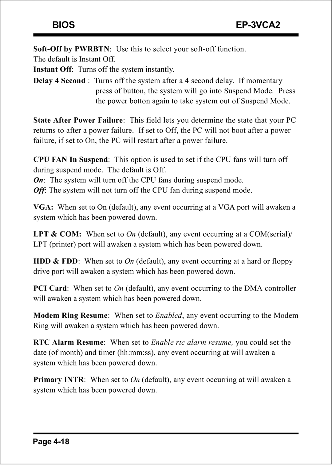 EPoX Computer specifications Bios EP-3VCA2 