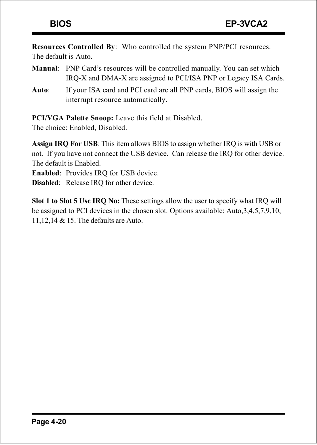 EPoX Computer specifications Bios EP-3VCA2 