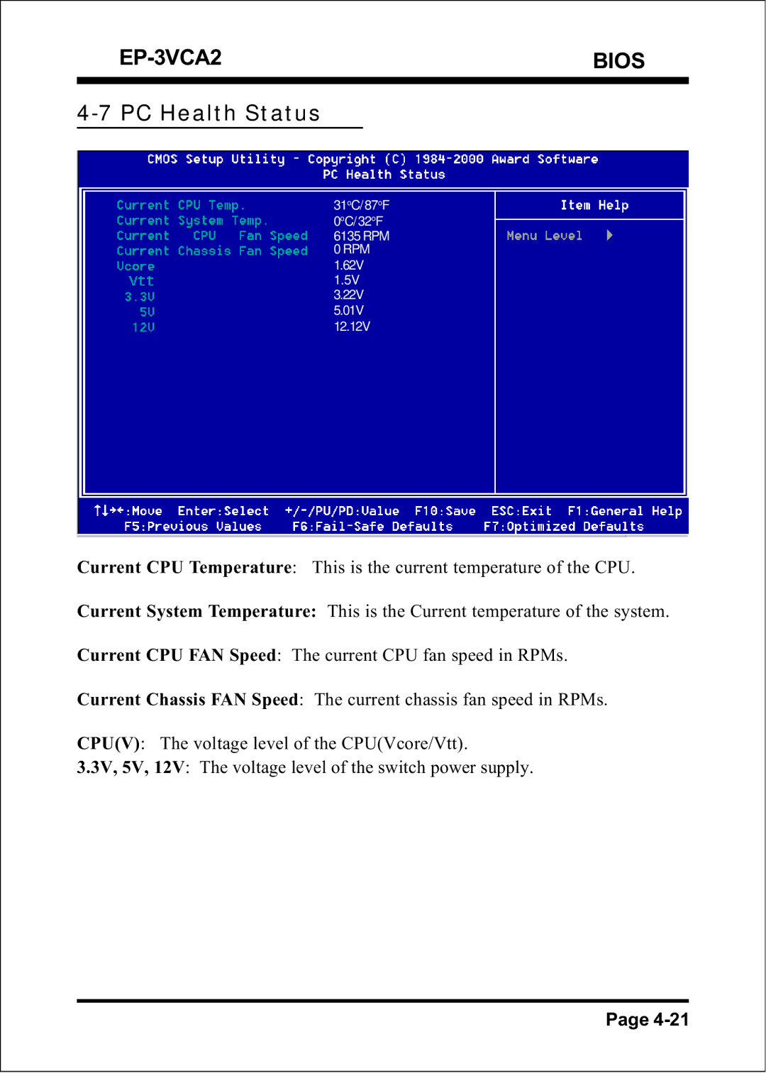 EPoX Computer EP-3VCA2 specifications PC Health Status 