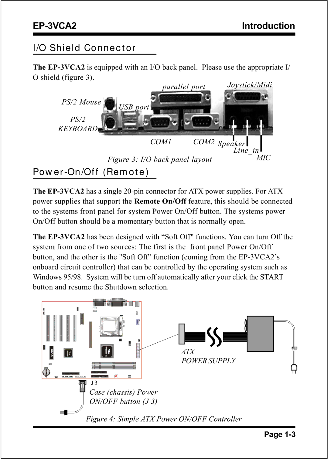 EPoX Computer EP-3VCA2 specifications Shield Connector, Power-On/Off Remote 