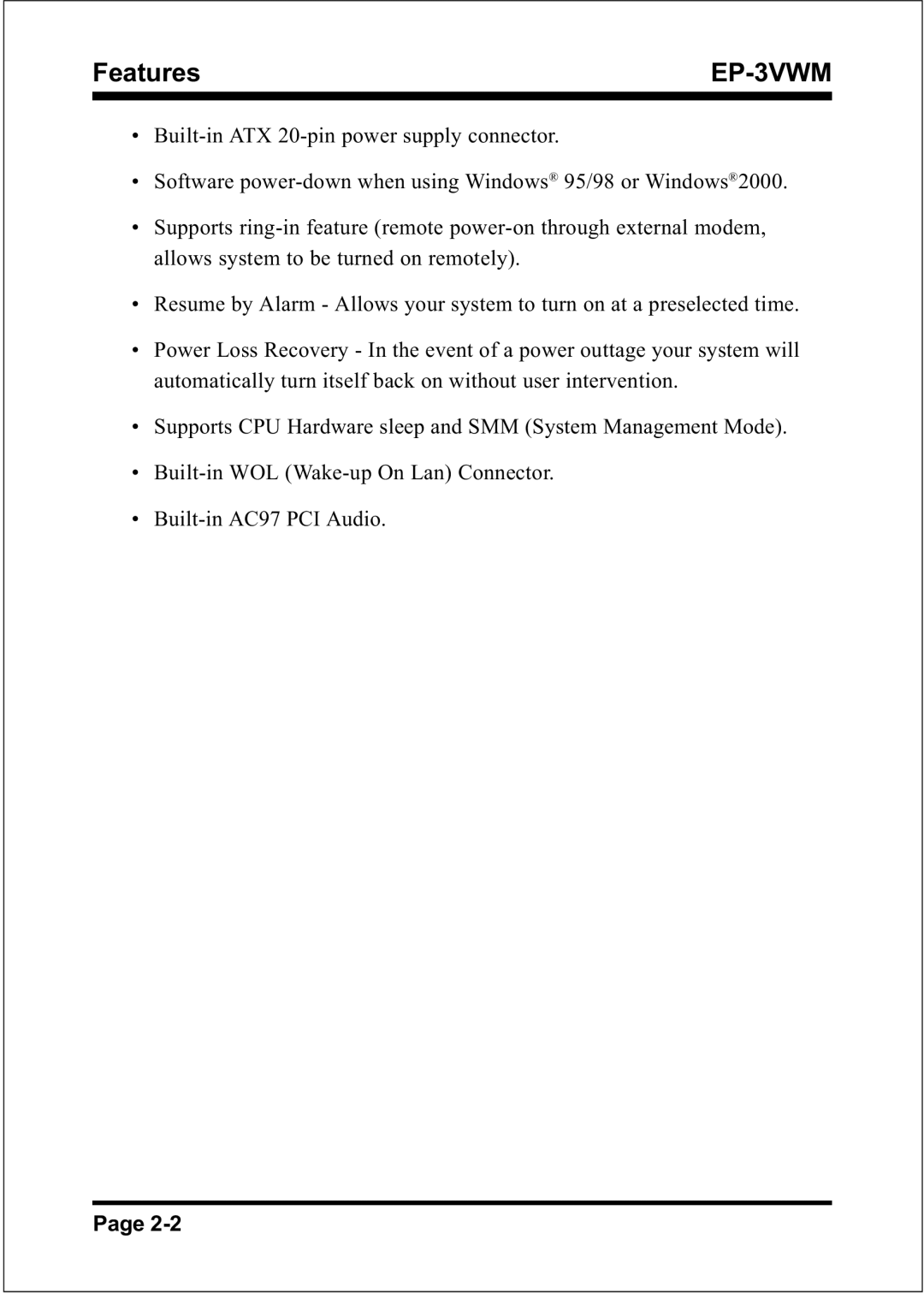 EPoX Computer EP-3VWM specifications Features 