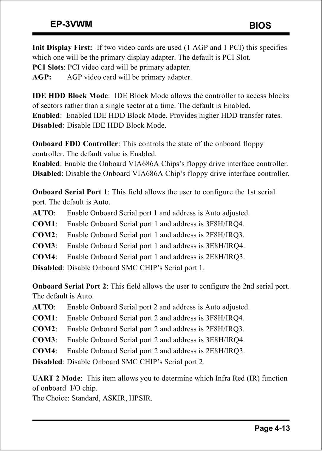 EPoX Computer specifications EP-3VWM Bios 