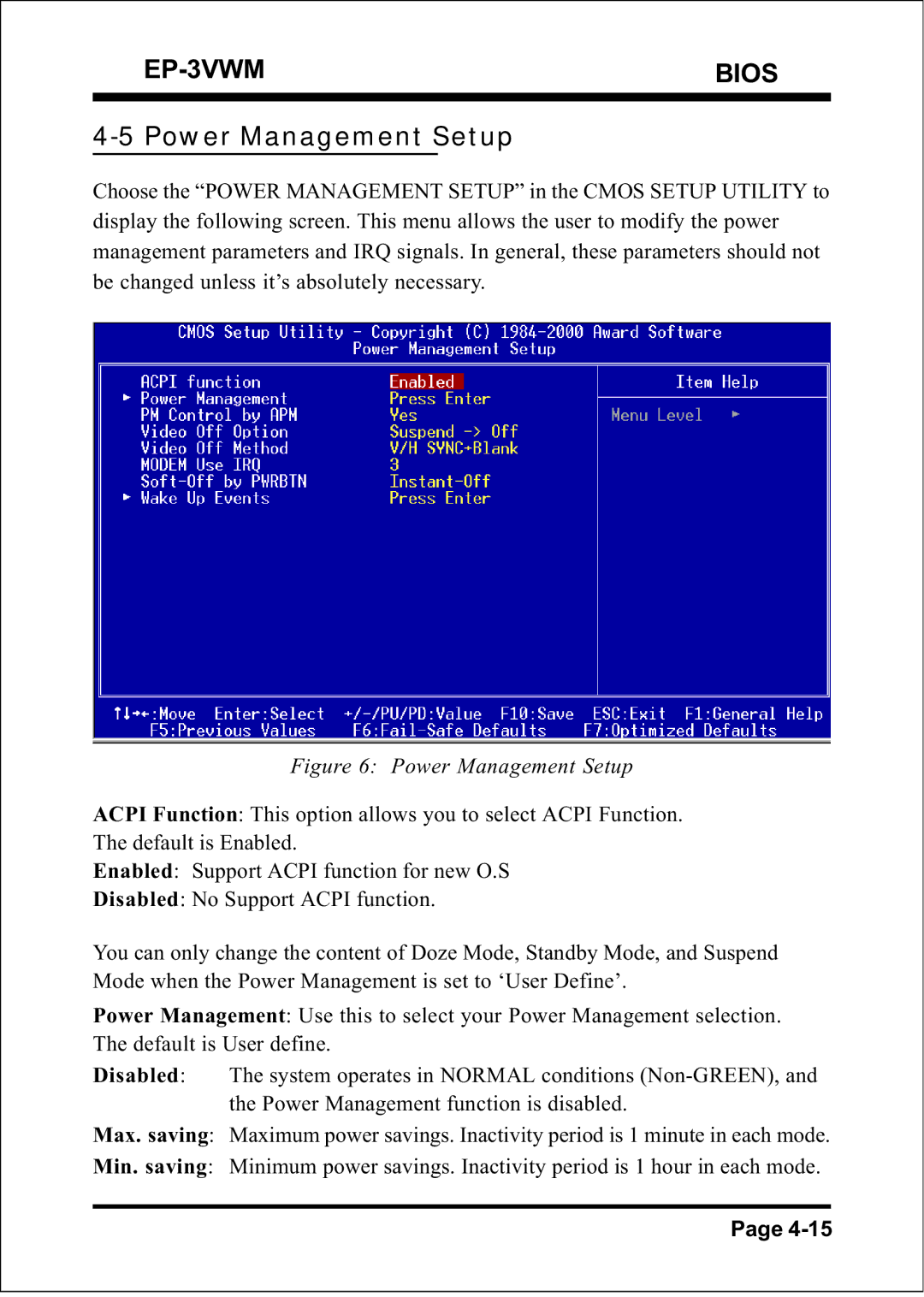 EPoX Computer EP-3VWM specifications Power Management Setup 