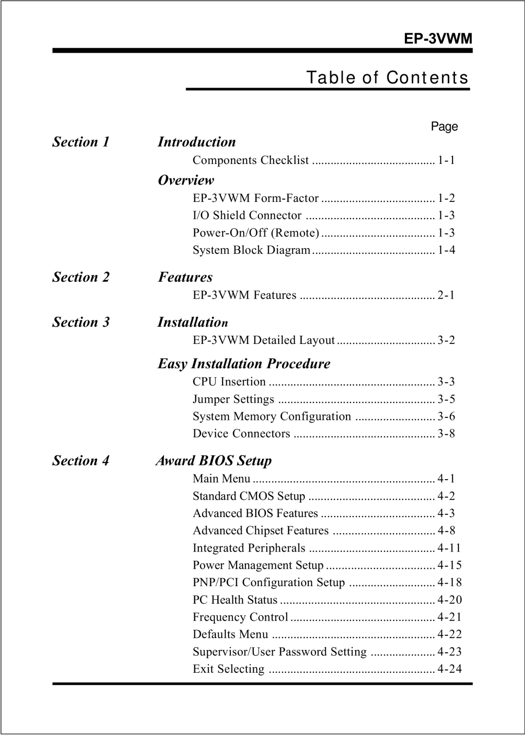 EPoX Computer EP-3VWM specifications Table of Contents 