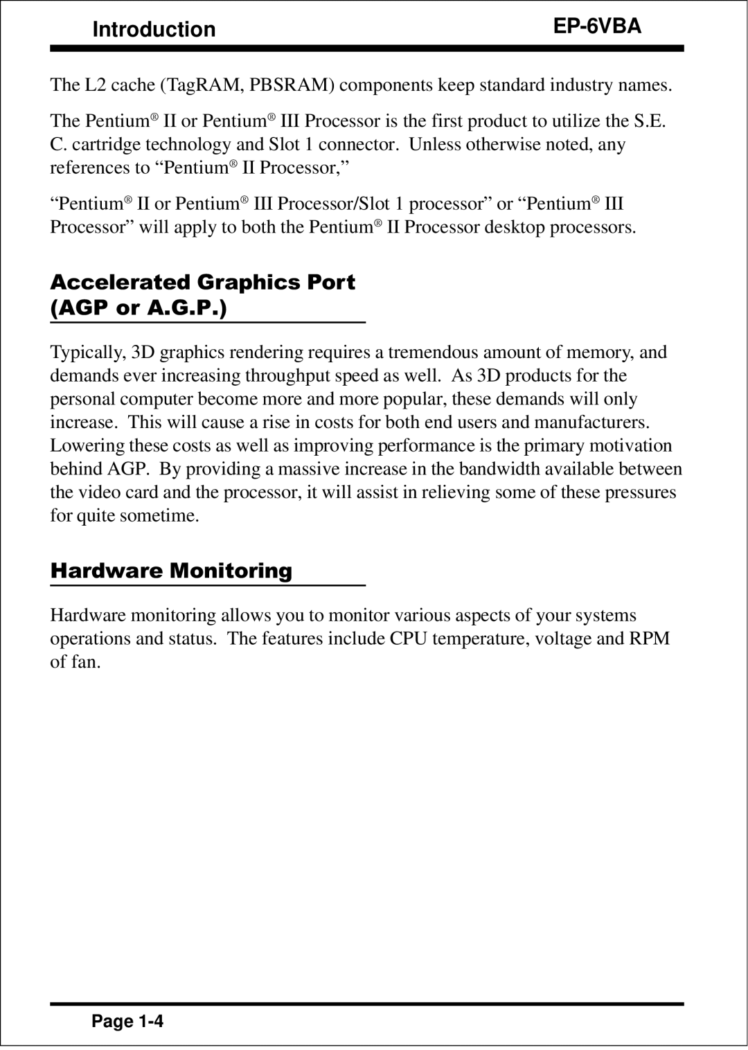 EPoX Computer EP-6VBA specifications Accelerated Graphics Port AGP or A.G.P, Hardware Monitoring 