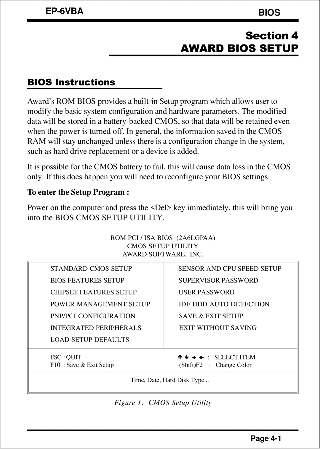 EPoX Computer EP-6VBA specifications Bios Instructions, To enter the Setup Program 