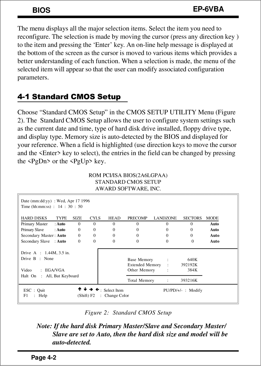 EPoX Computer specifications Bios EP-6VBA, Standard Cmos Setup 