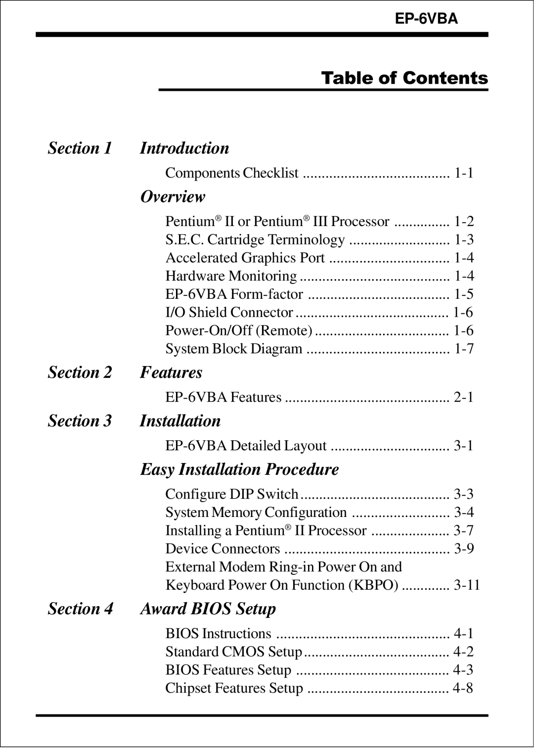 EPoX Computer EP-6VBA specifications Section Introduction 