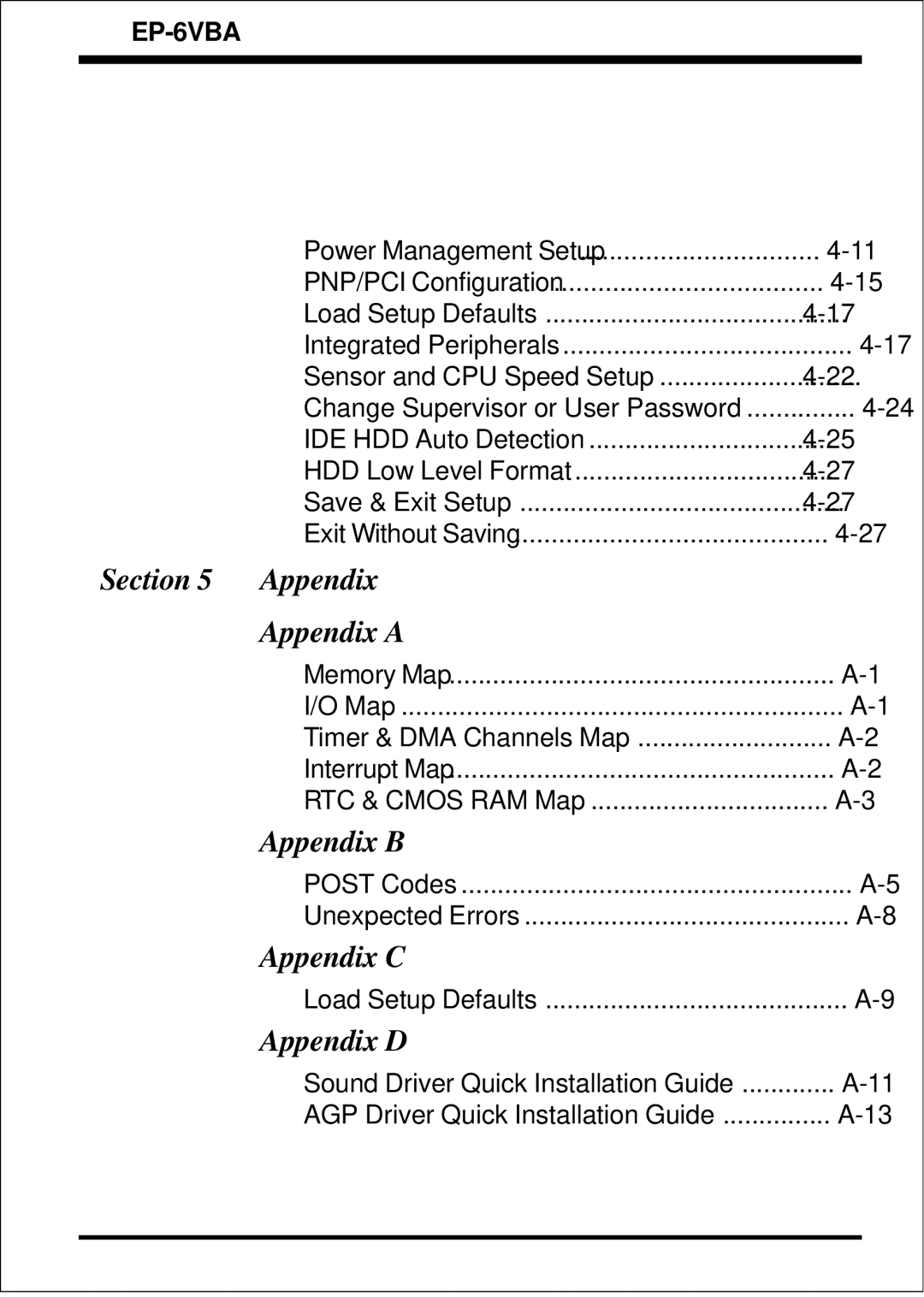 EPoX Computer EP-6VBA specifications Appendix Appendix a 