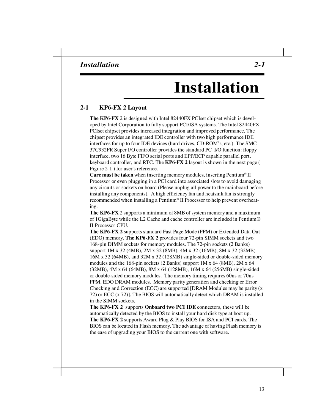 EPoX Computer KP6-FX2 manual Installation, KP6-FX 2 Layout 