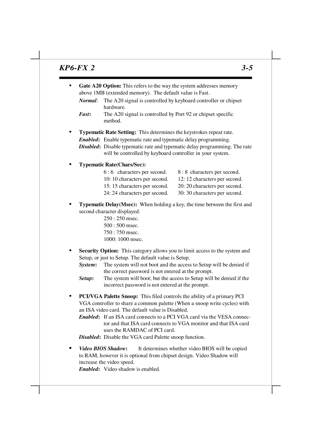 EPoX Computer KP6-FX2 manual Typematic RateChars/Sec 