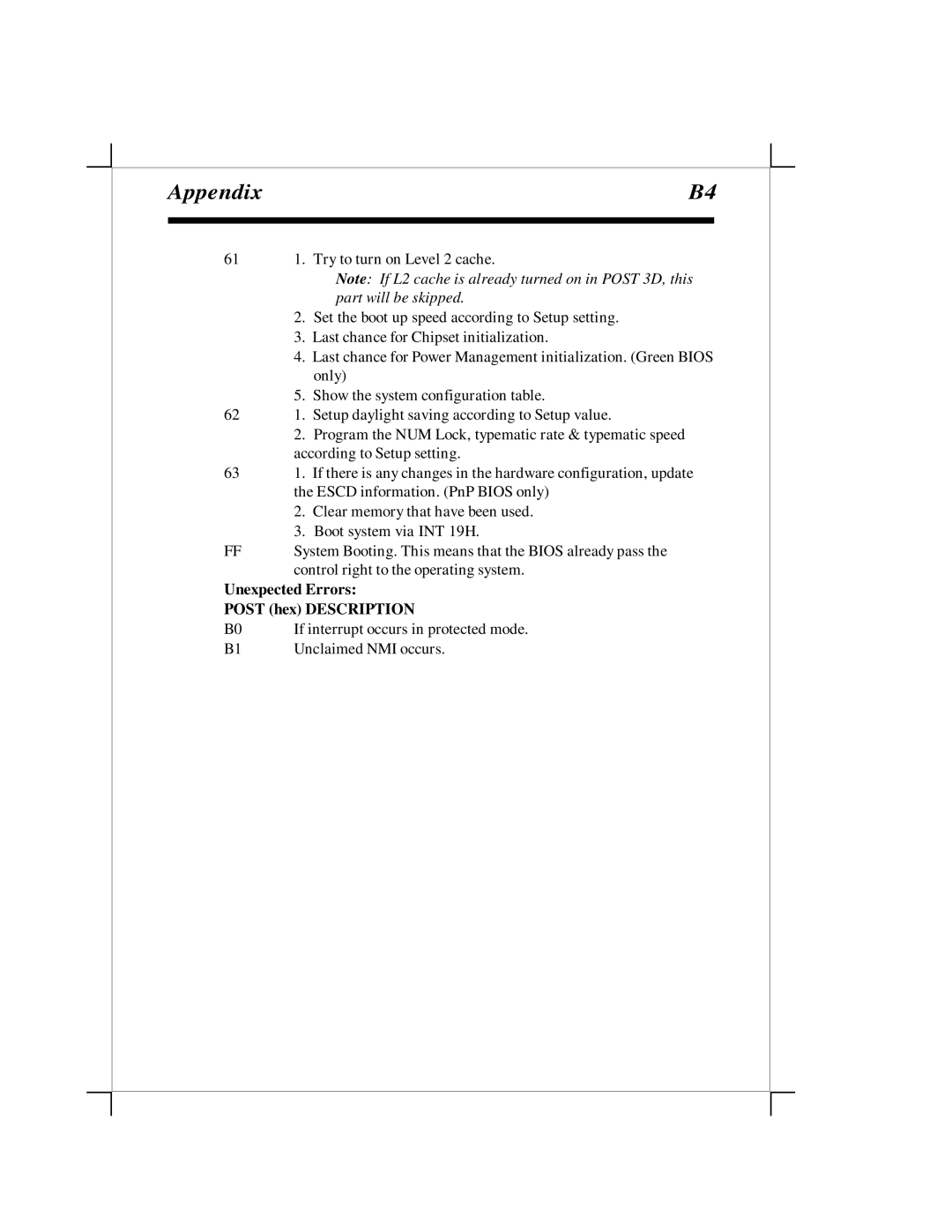 EPoX Computer KP6-FX2 manual Unexpected Errors Post hex Description 