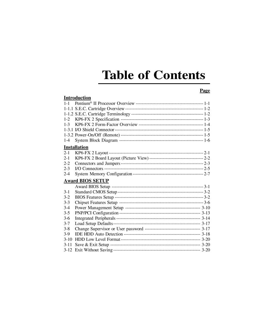 EPoX Computer KP6-FX2 manual Table of Contents 