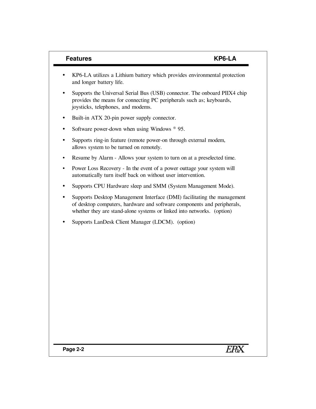 EPoX Computer KP6-LA specifications 