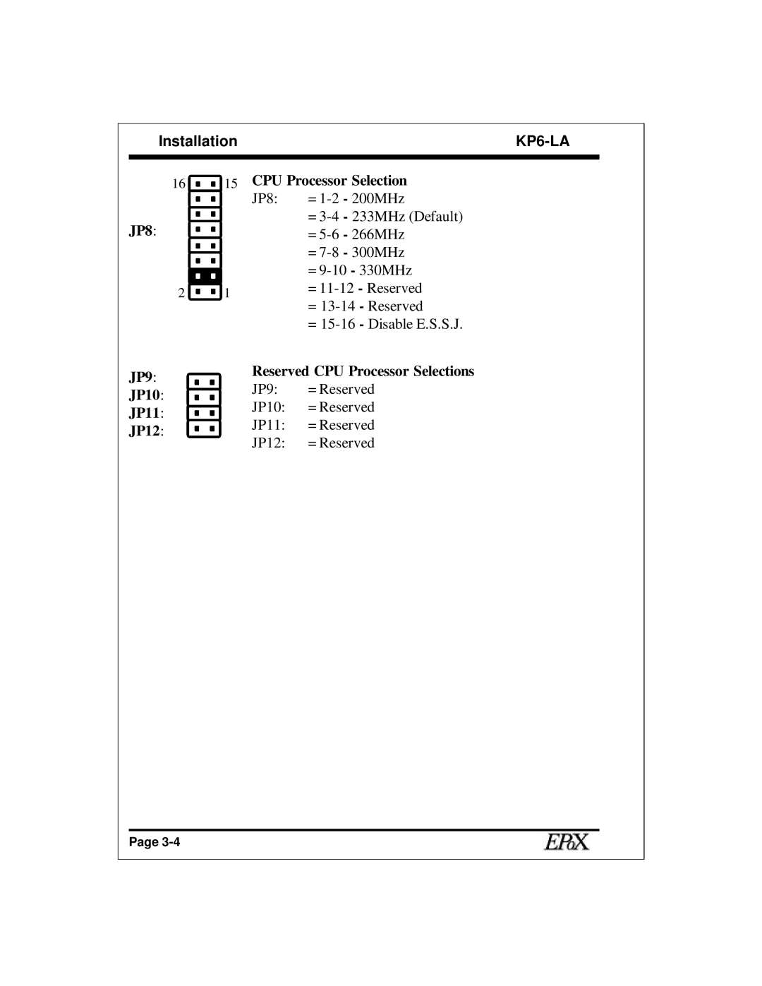 EPoX Computer KP6-LA specifications CPU Processor Selection 