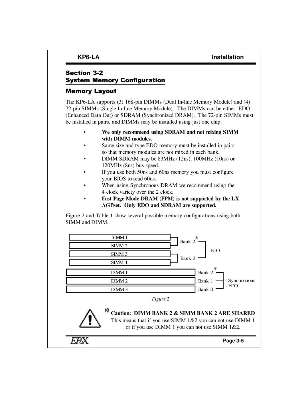 EPoX Computer KP6-LA specifications Section System Memory Configuration Memory Layout 