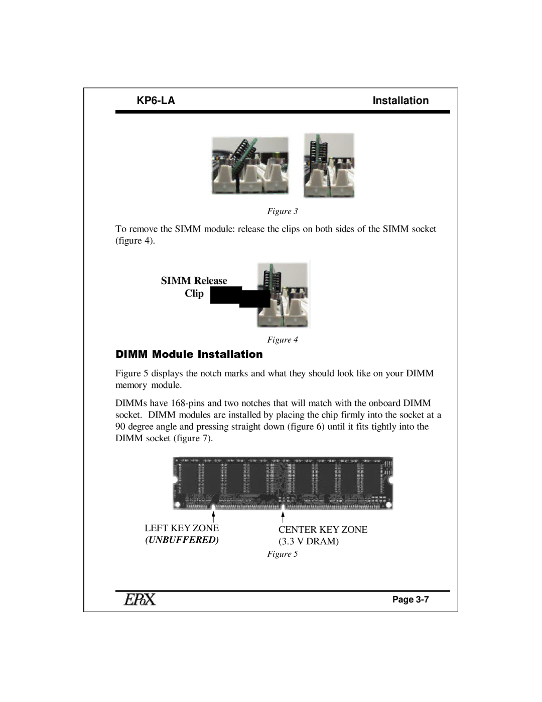 EPoX Computer KP6-LA specifications Dimm Module Installation 