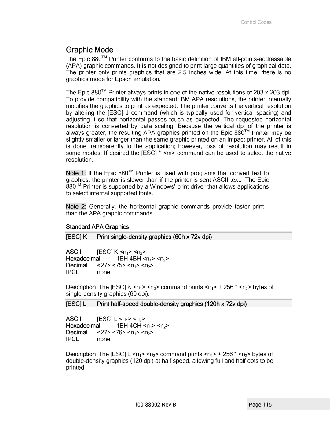 Epson 100-88002 manual Graphic Mode, Ipcl none 