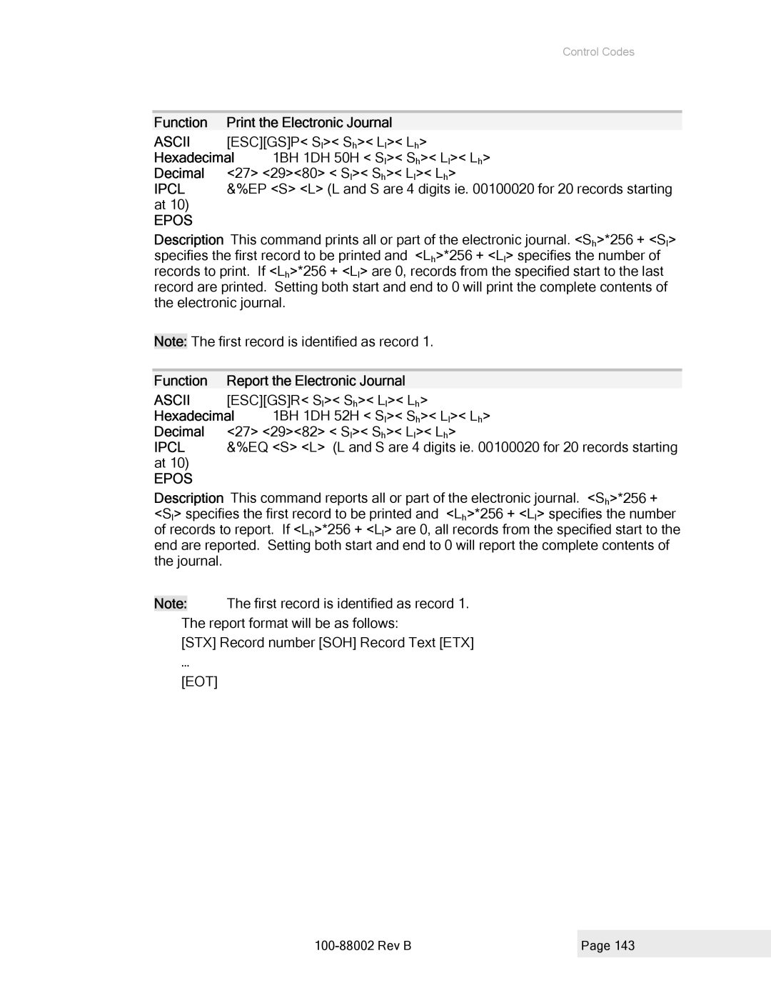 Epson 100-88002 manual Function Print the Electronic Journal, Function Report the Electronic Journal 