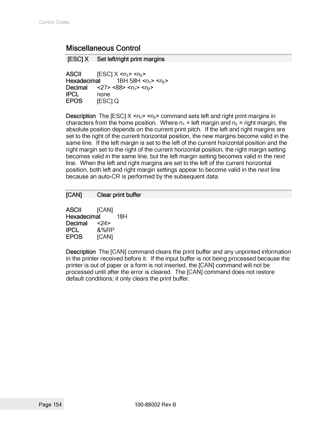 Epson 100-88002 manual Miscellaneous Control, Can, Ascii can, Ipcl &%RP Epos can 