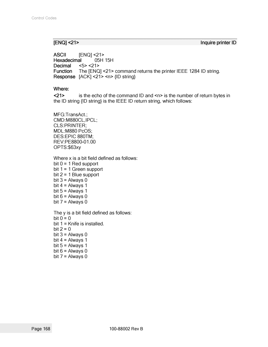 Epson 100-88002 manual ACK 21 n ID string, Desepic 880TM 