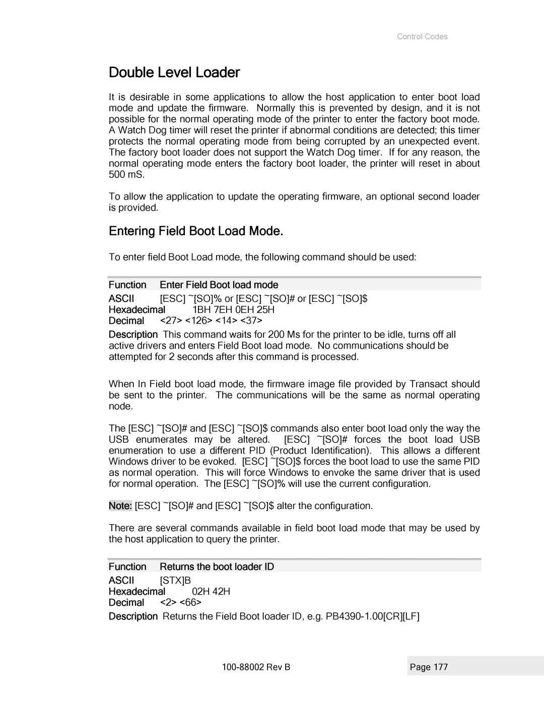 Epson 100-88002 manual Double Level Loader, Entering Field Boot Load Mode, Ascii Stxb 