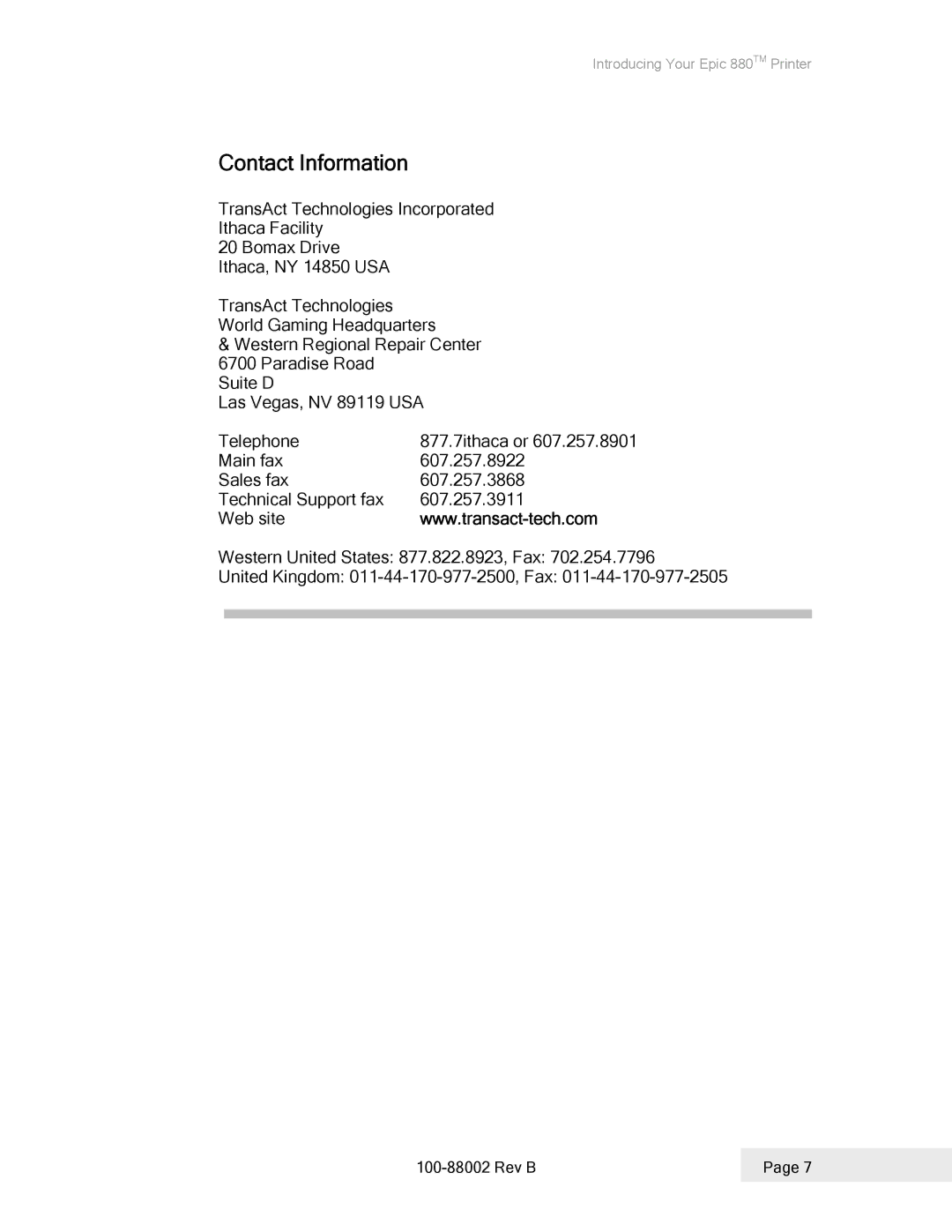 Epson 100-88002 manual Contact Information 