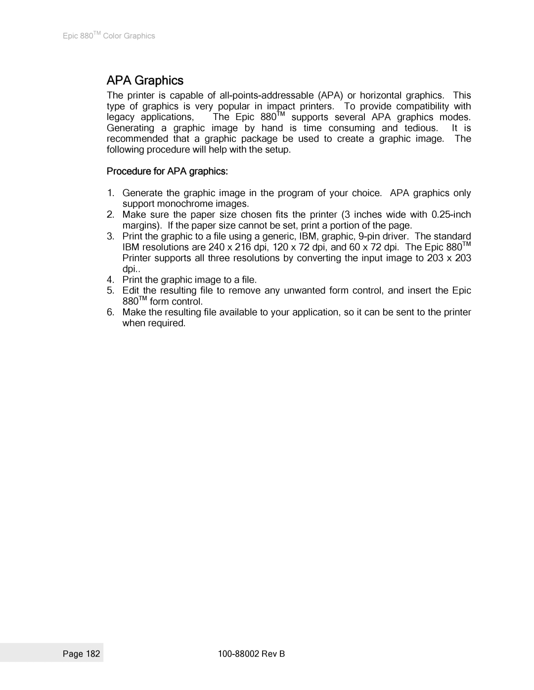 Epson 100-88002 manual APA Graphics, Procedure for APA graphics 