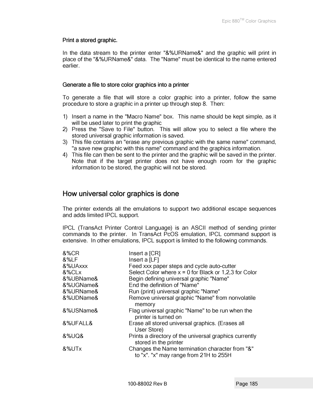 Epson 100-88002 manual How universal color graphics is done, Print a stored graphic 