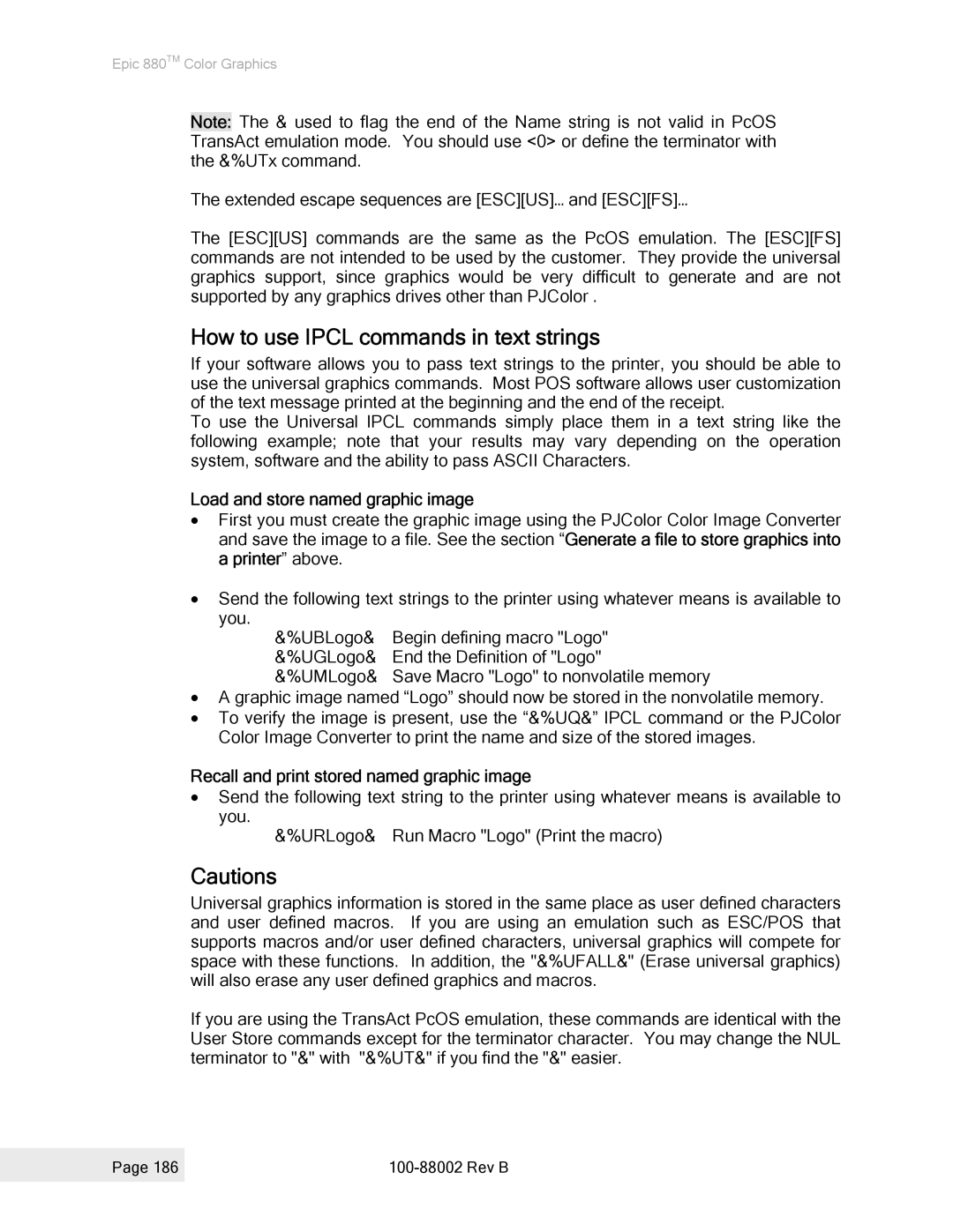 Epson 100-88002 manual How to use Ipcl commands in text strings, Load and store named graphic image 