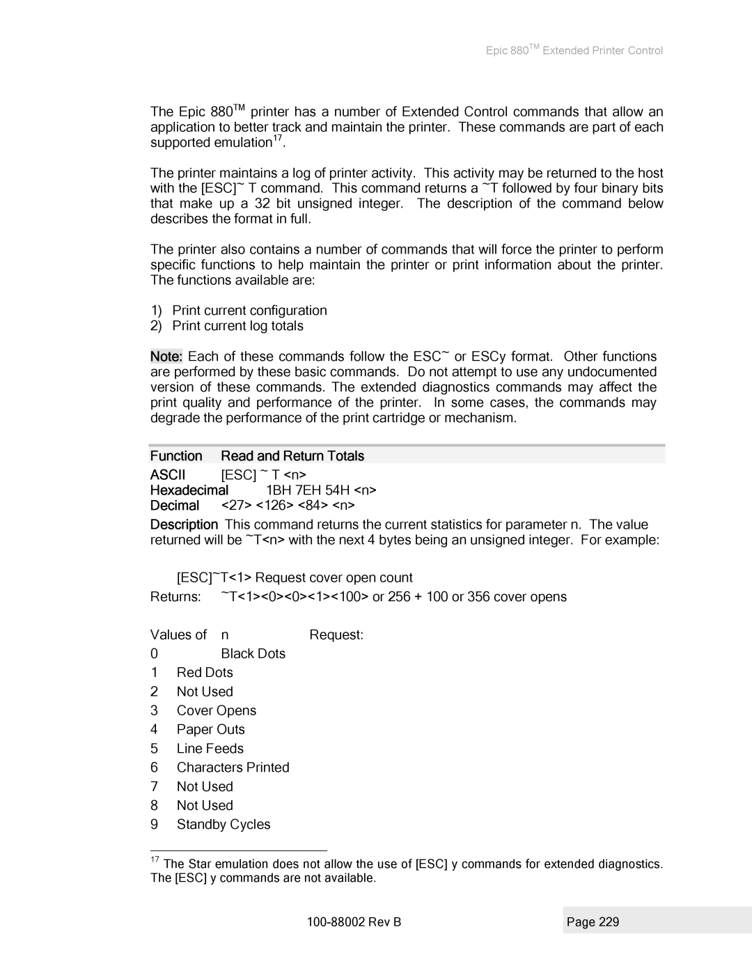 Epson 100-88002 manual Function Read and Return Totals 