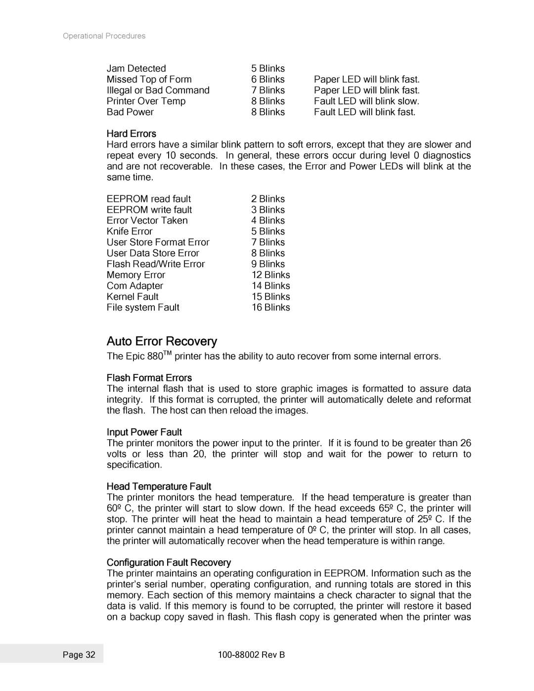 Epson 100-88002 manual Auto Error Recovery 